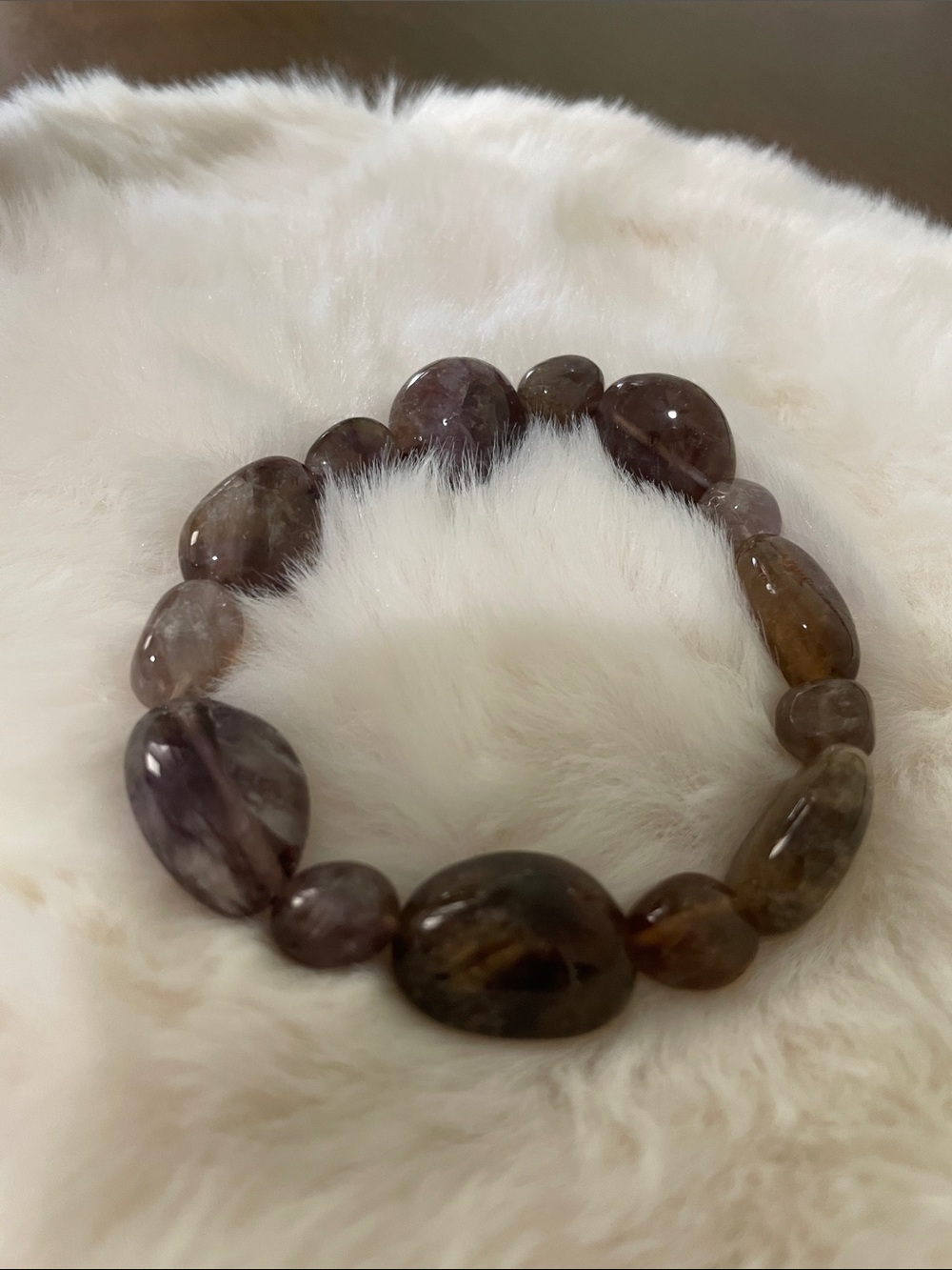 Natural Polished Smoky Quartz Stretch Bracelet - Brown